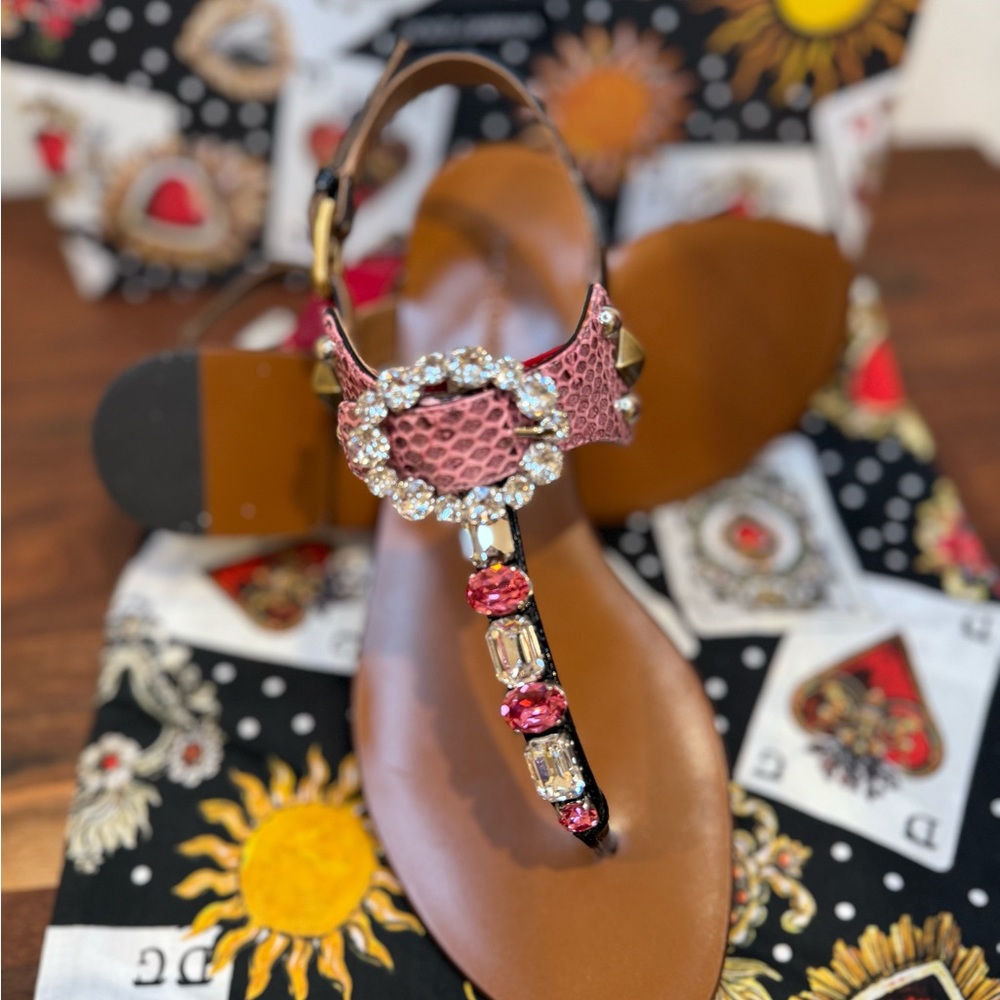 Dolce & Gabbana Pink and Brown Beaded Sandals - Picture 6 of 8